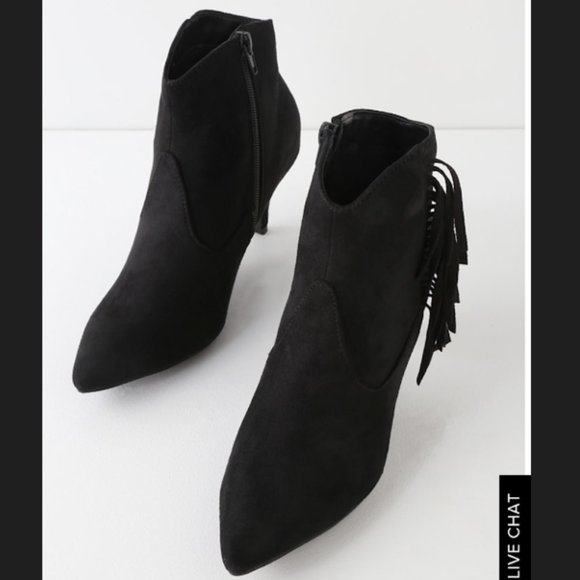 Lulus Shoes - BLACK SUEDE FRINGE ANKLE BOOTIES